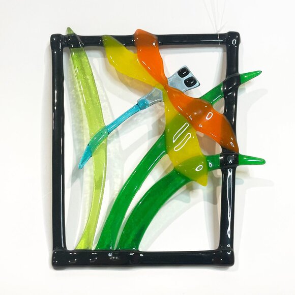 Fused Glass Hanging Suncatcher Dragonfly 6" x 6.375" Diane Piercy Canada - Picture 1 of 2